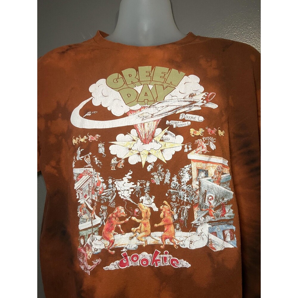 Green Day Shirt Mens Large Brown Dookie Album Cover Band Graphic Tie Dye Tee